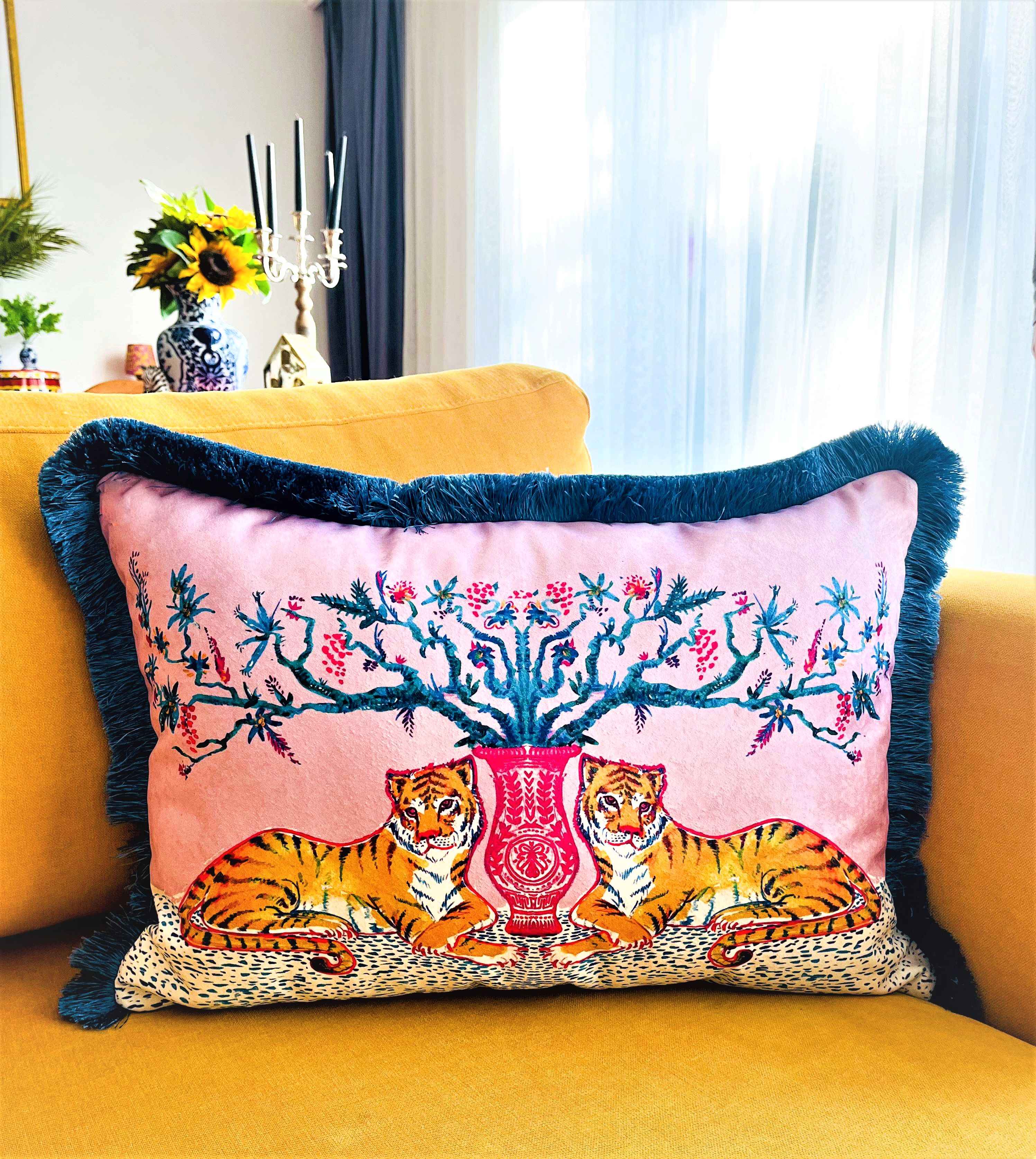 Tiger Pattern Pink Throw Pillow Cover