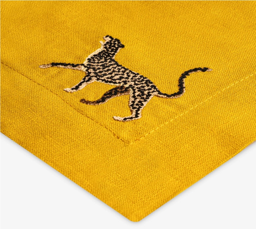 Leopard Pattern Yellow Linen Napkins - Set of 2, 4, 6- Decorative Cloth Napkins