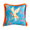 Japanese Crane Pattern Pillow Cover | Blue Velvet Throw Pillow | Feng Shui Symbol of Blessing