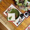 Christmas Tree Pattern Embroidered Napkin Set of 2 – Green & Red Checkered New Year Cloth Napkins