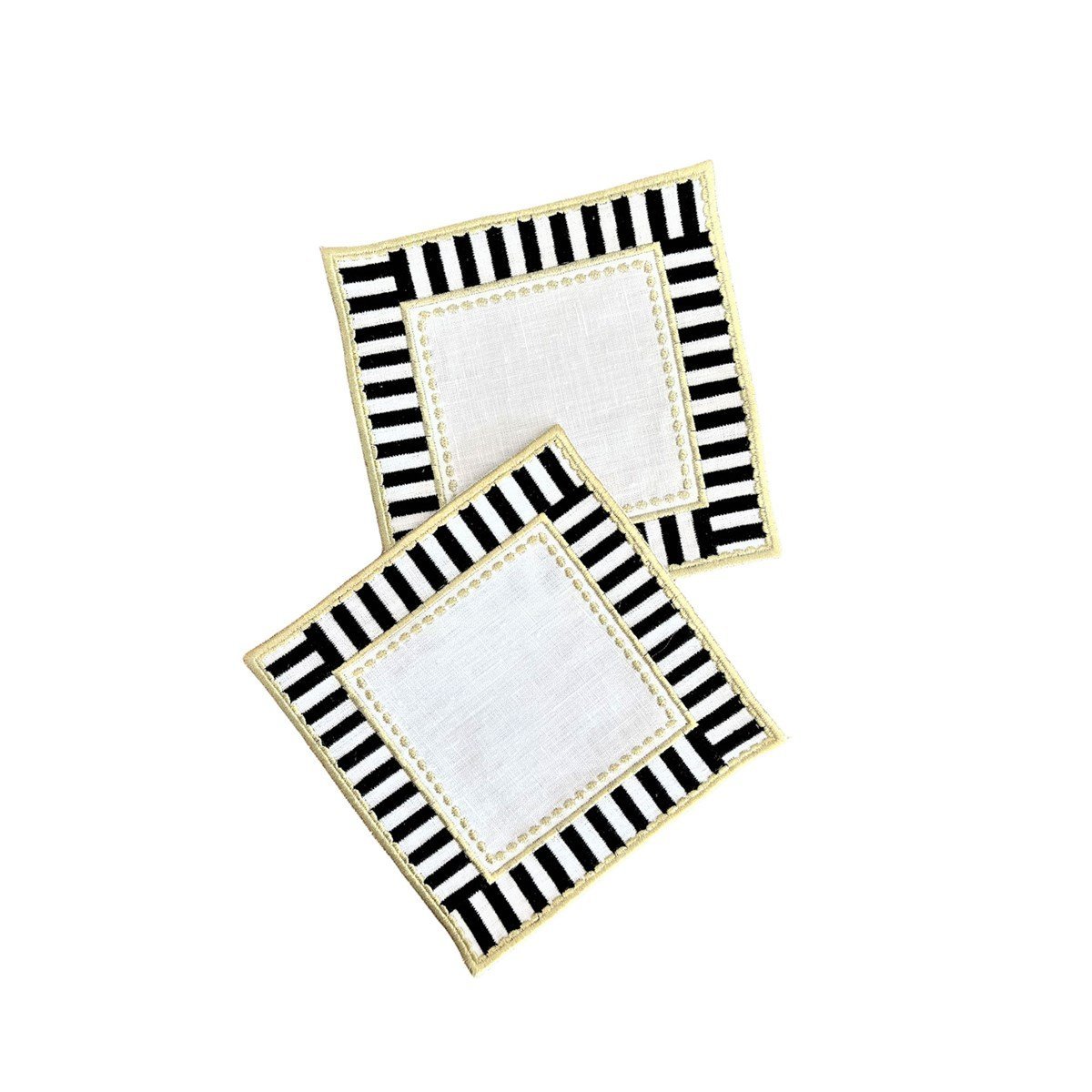 Decorative Black & White Checkered Linen Napkins - Candy Cocktail Napkin Set of 2