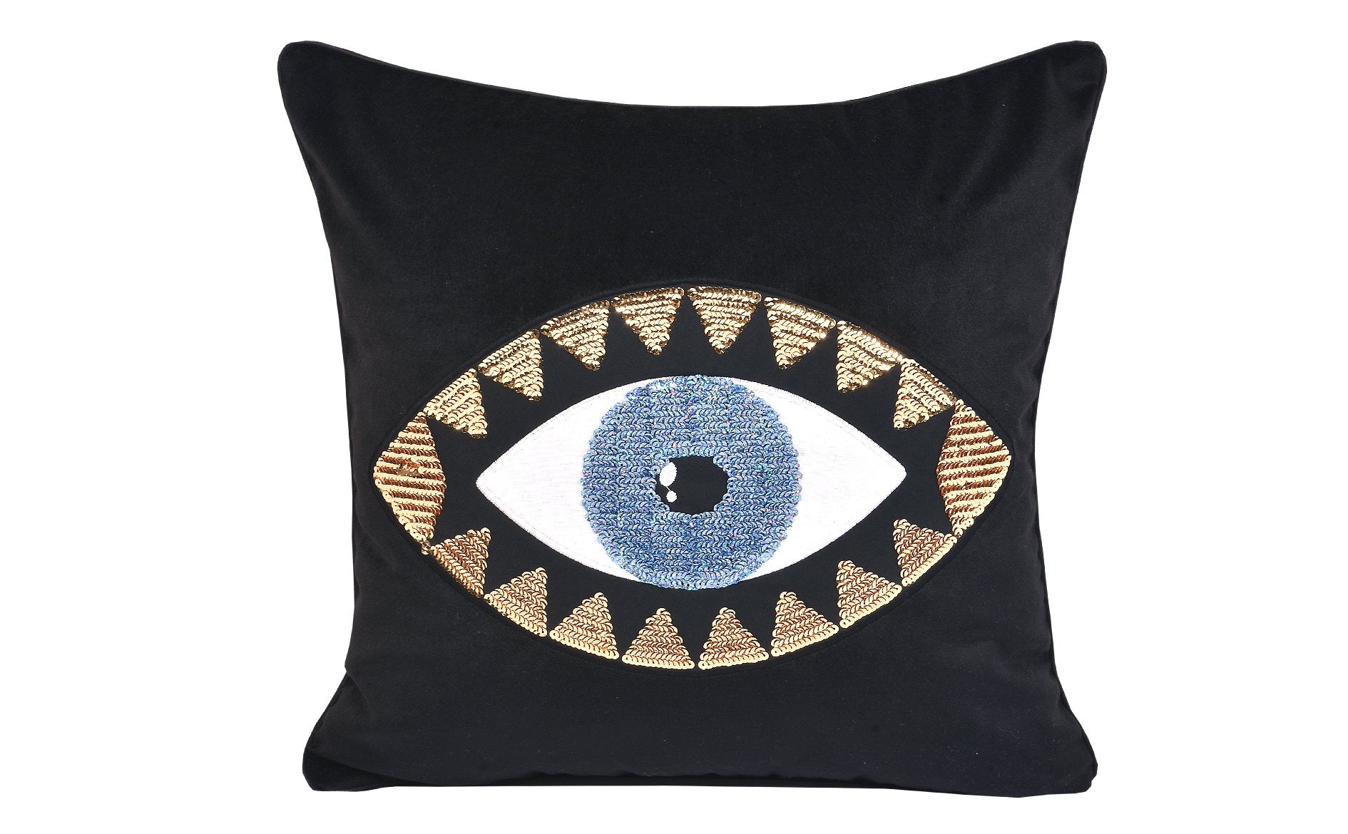 Evil Eye Pillow Cover - Home Decor Black Velvet Pillow Case - Gold Sequin Accent Pillow - Boho Decor Cushion - Protection against Bad Luck