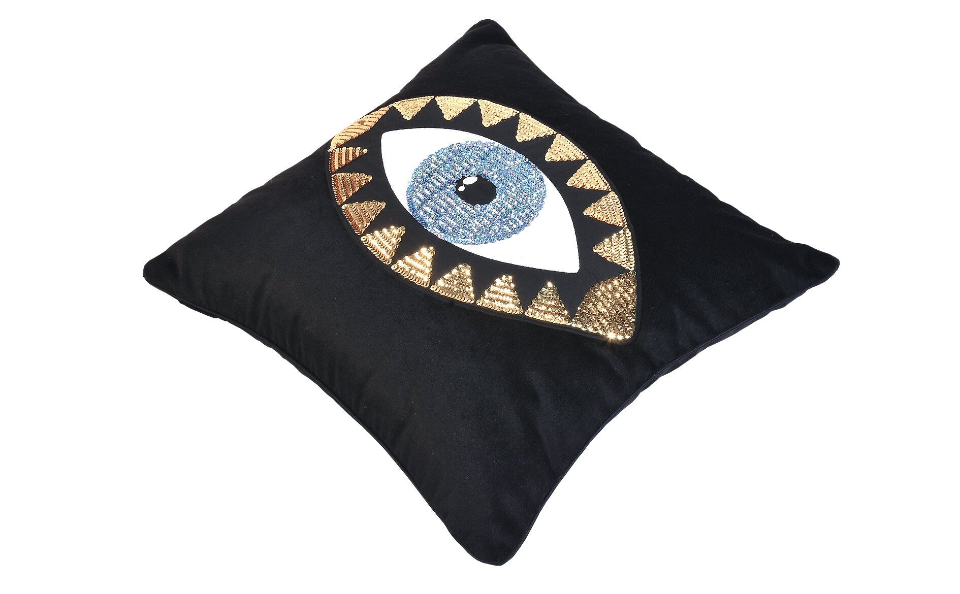 Evil Eye Pillow Cover - Home Decor Black Velvet Pillow Case - Gold Sequin Accent Pillow - Boho Decor Cushion - Protection against Bad Luck