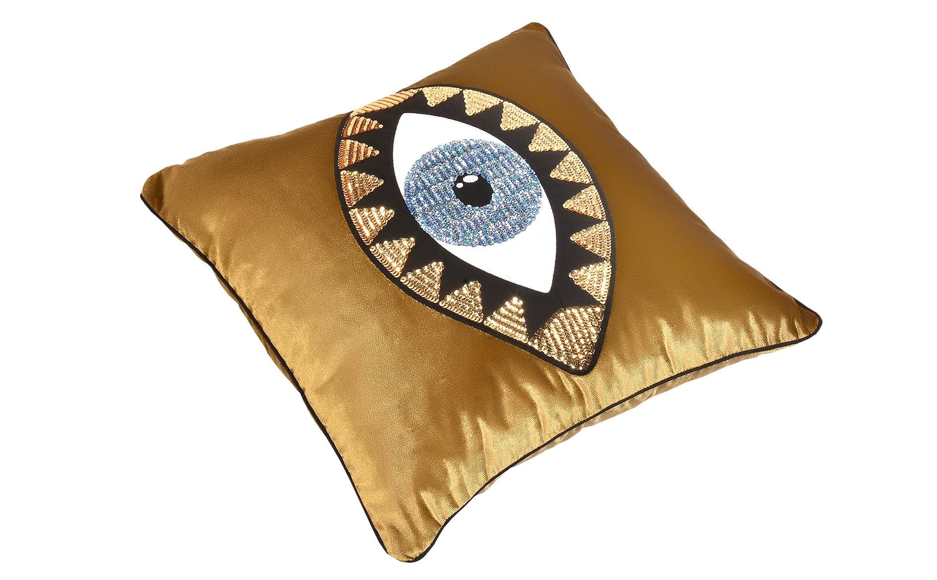 Throw Pillow Set - Evil Eye Pillow Covers - Gold Velvet Accent Pillows - Unique Home Decor Cushions - Amulet Protection against Misfortune