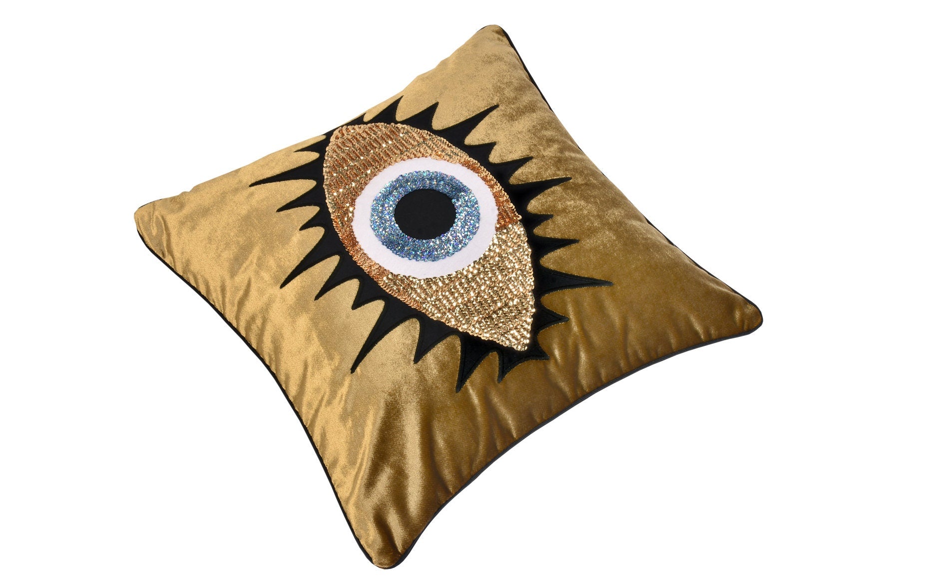 Evil Eye Pillow Cover - Gold Velvet Throw Pillow - Gold Sequin Pillow Case - Handmade Cushion Cover - Protection against Bad Luck