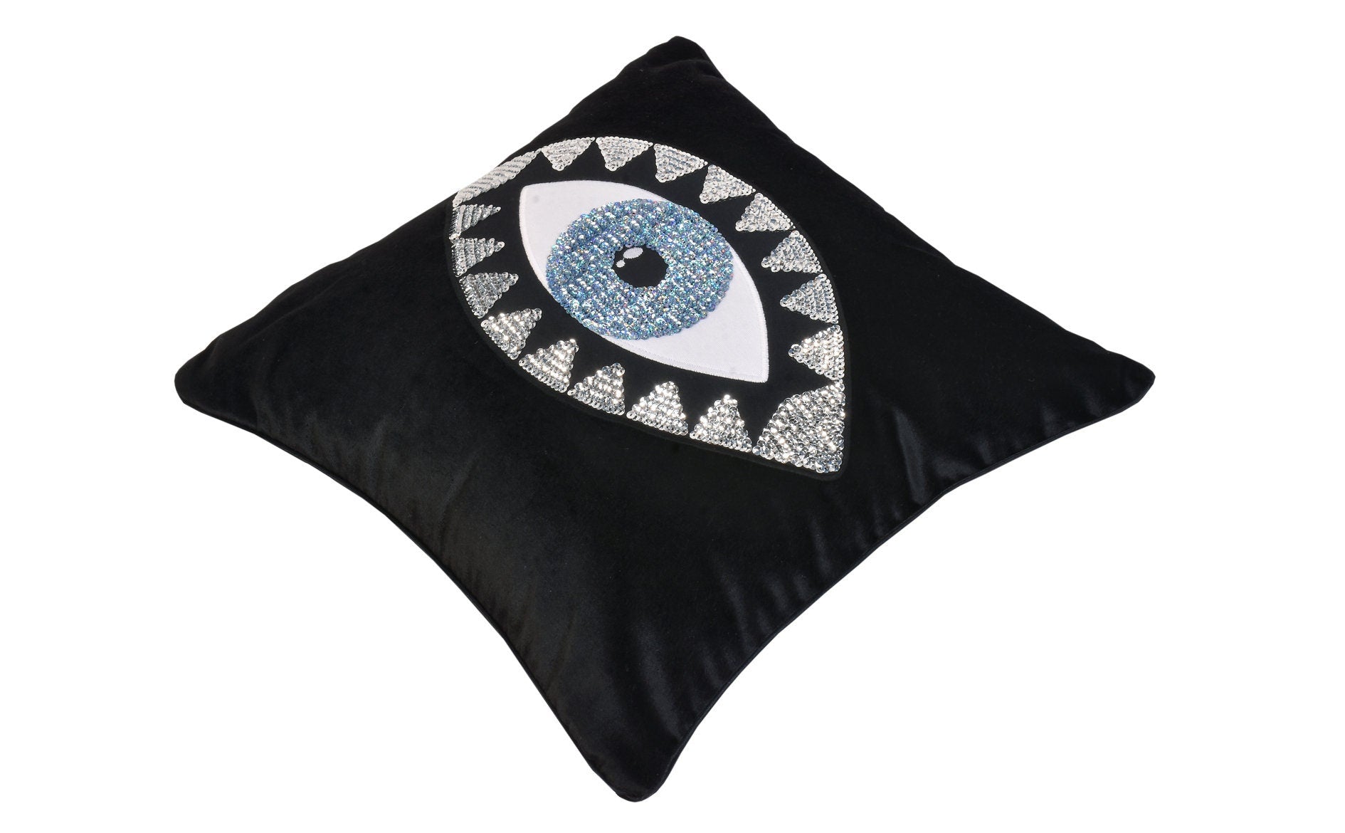 Decorative Throw Pillow - Black Velvet Cushion Cover - Unique Boho Evil Eye Home Decor - Accent Pillow Case - Protection against Misfortune