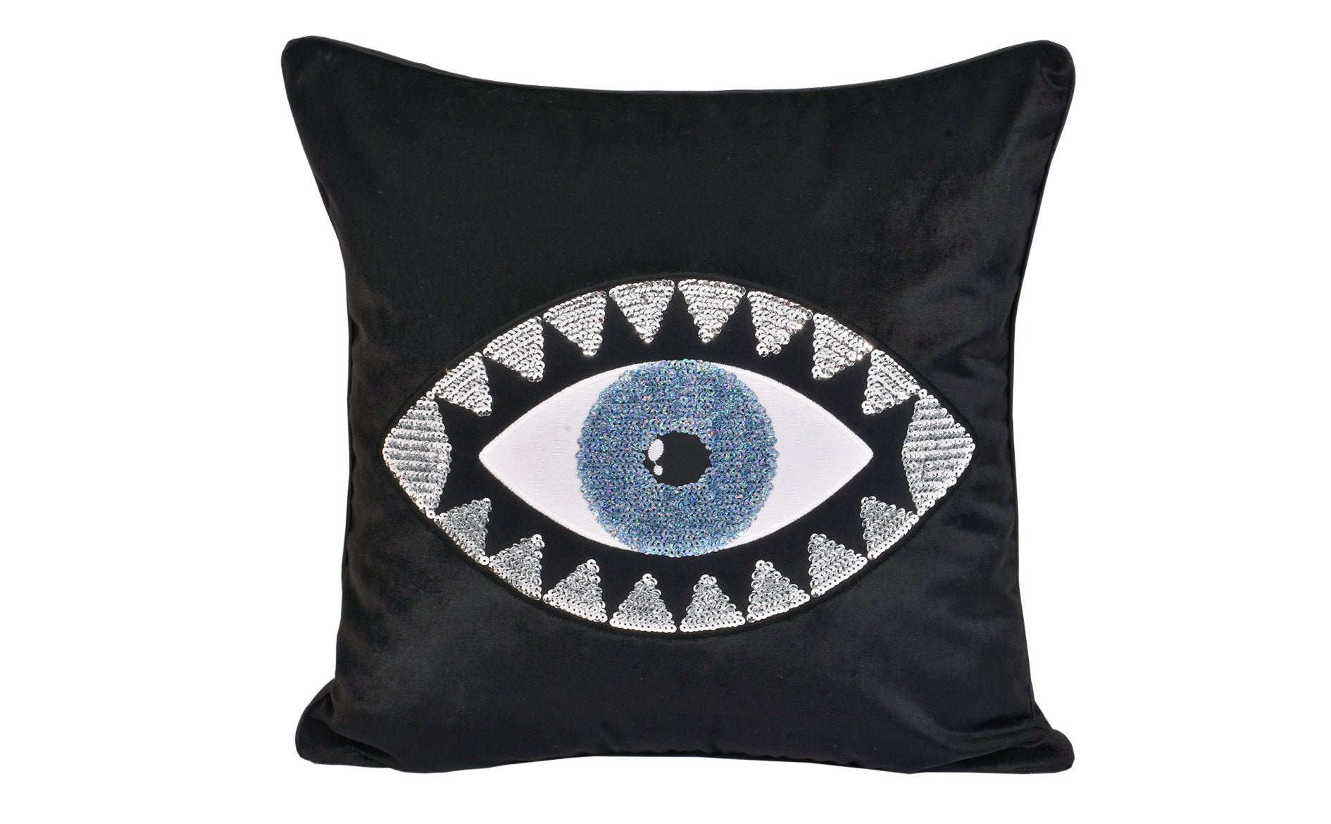 Decorative Throw Pillow - Black Velvet Cushion Cover - Unique Boho Evil Eye Home Decor - Accent Pillow Case - Protection against Misfortune