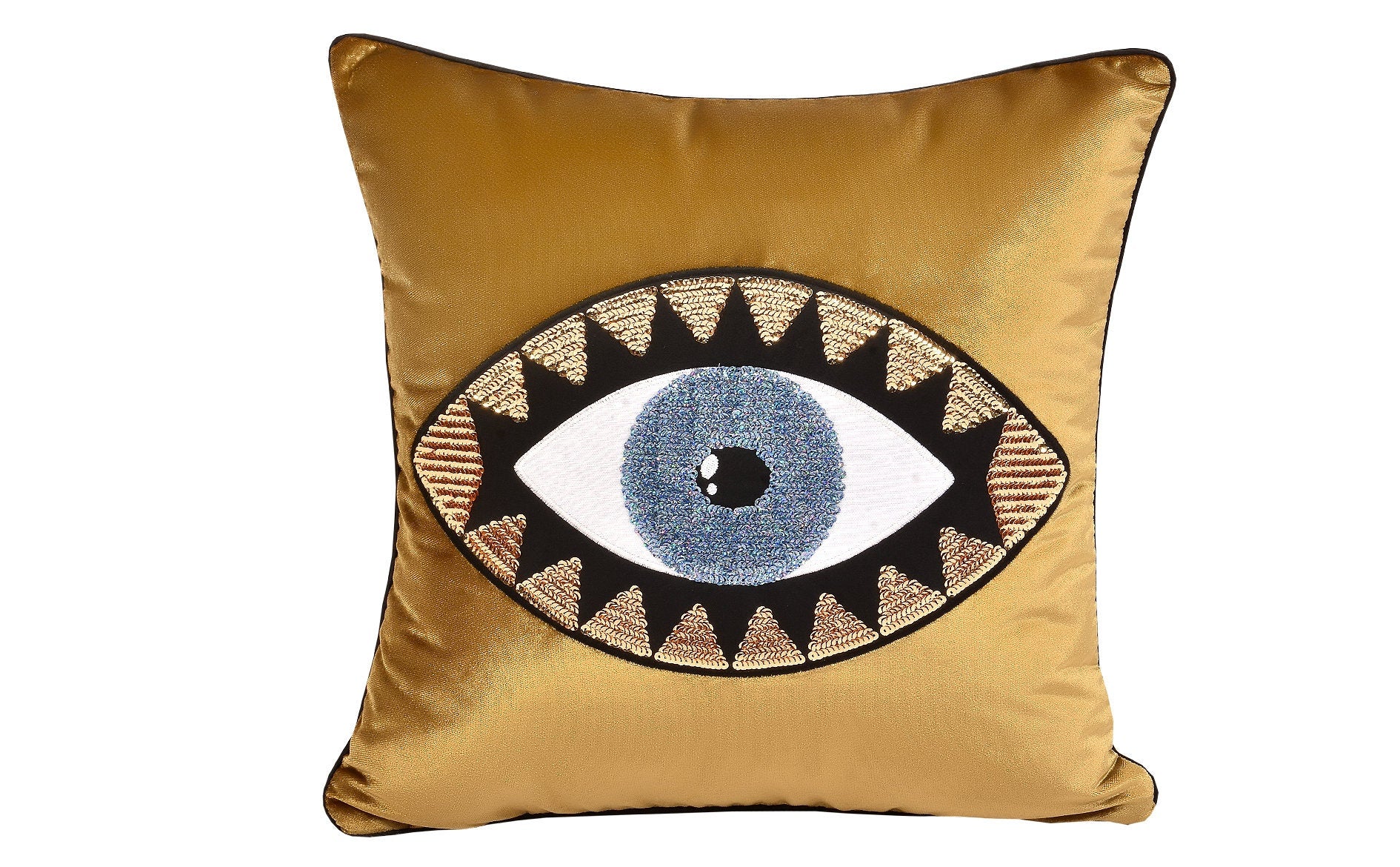 Throw Pillow Set - Evil Eye Pillow Covers - Gold Velvet Accent Pillows - Unique Home Decor Cushions - Amulet Protection against Misfortune