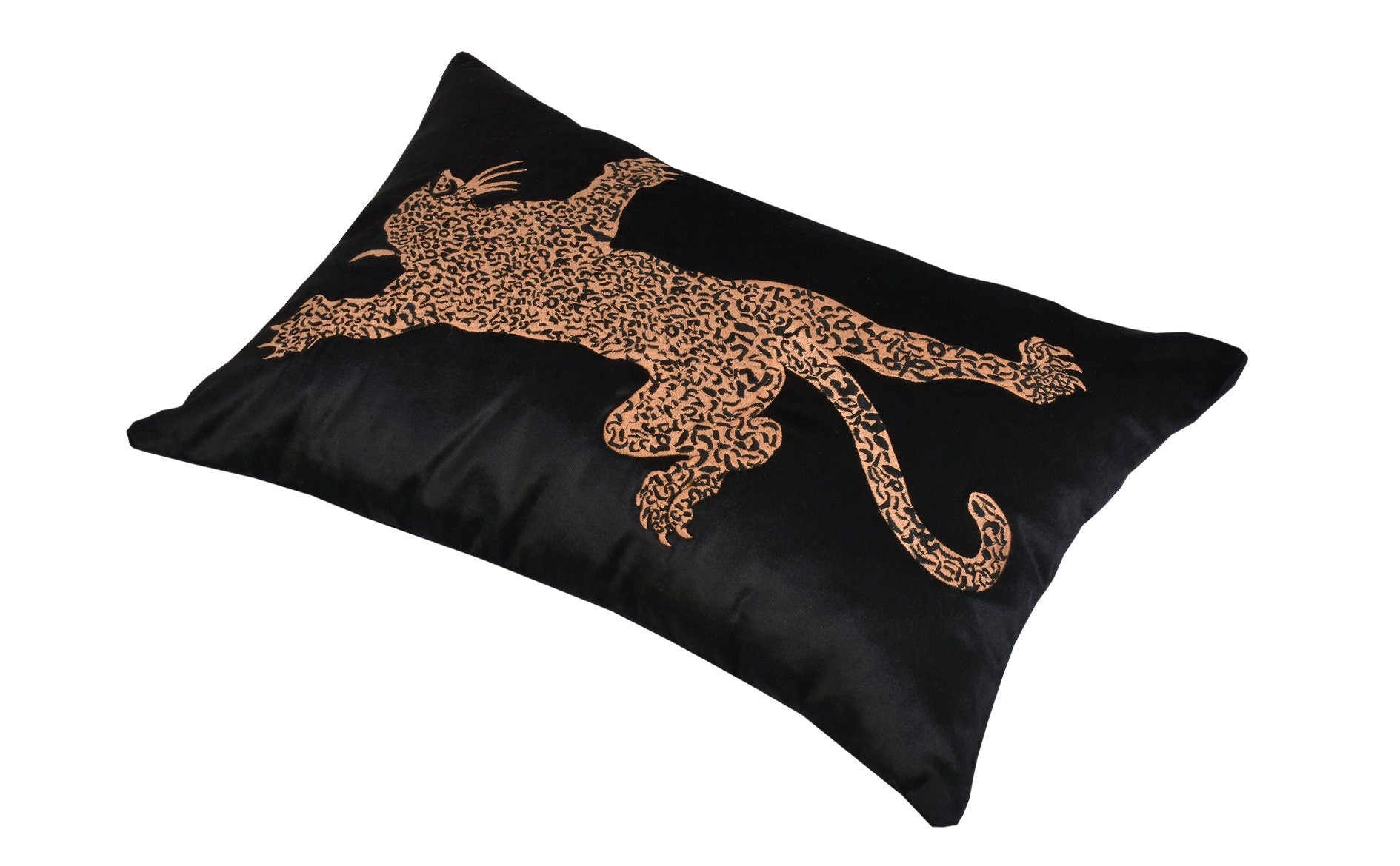 Leopard Pattern Black Velvet Throw Pillow Cover - Decorative Accent Piilow For Couch - Leopard Embroidered Home Decor Cushion - Gift idea