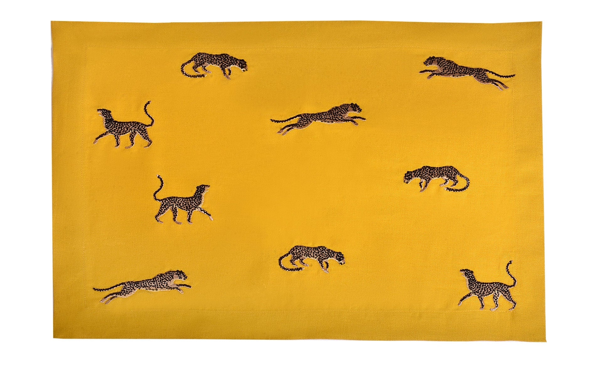 Leopard Pattern Yellow Linen Placemats | Decorative Linen Set | Unique Table Linens