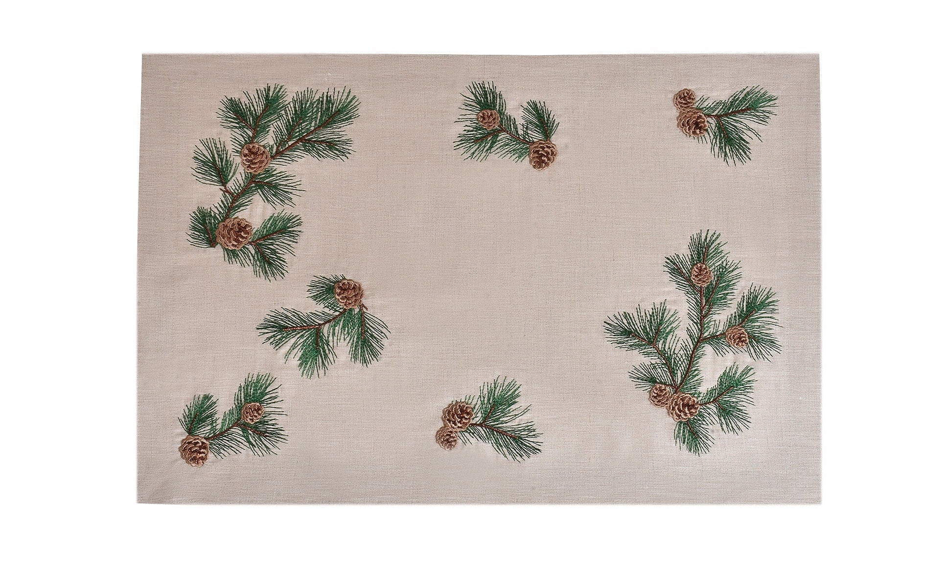 Christmas Table Decor Placemats - Pine Cone Pattern Cloth Placemat Set of 2 4 6 8 - Embroidered Coastal Set - 14 x 20 inch - Table Linens