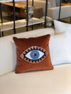 Decorative Throw Pillow - Evil Eye Cushion Cover -Brick Red Velvet Pillow Case - Protection against Misfortune - Decorative Aura Protector