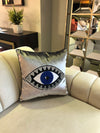 Evil Eye Pillow Cover - Handmade Pillow Case - Gray Velvet Cushion - Blue Evil Eye Throw Pillow - Protection against Bad Luck