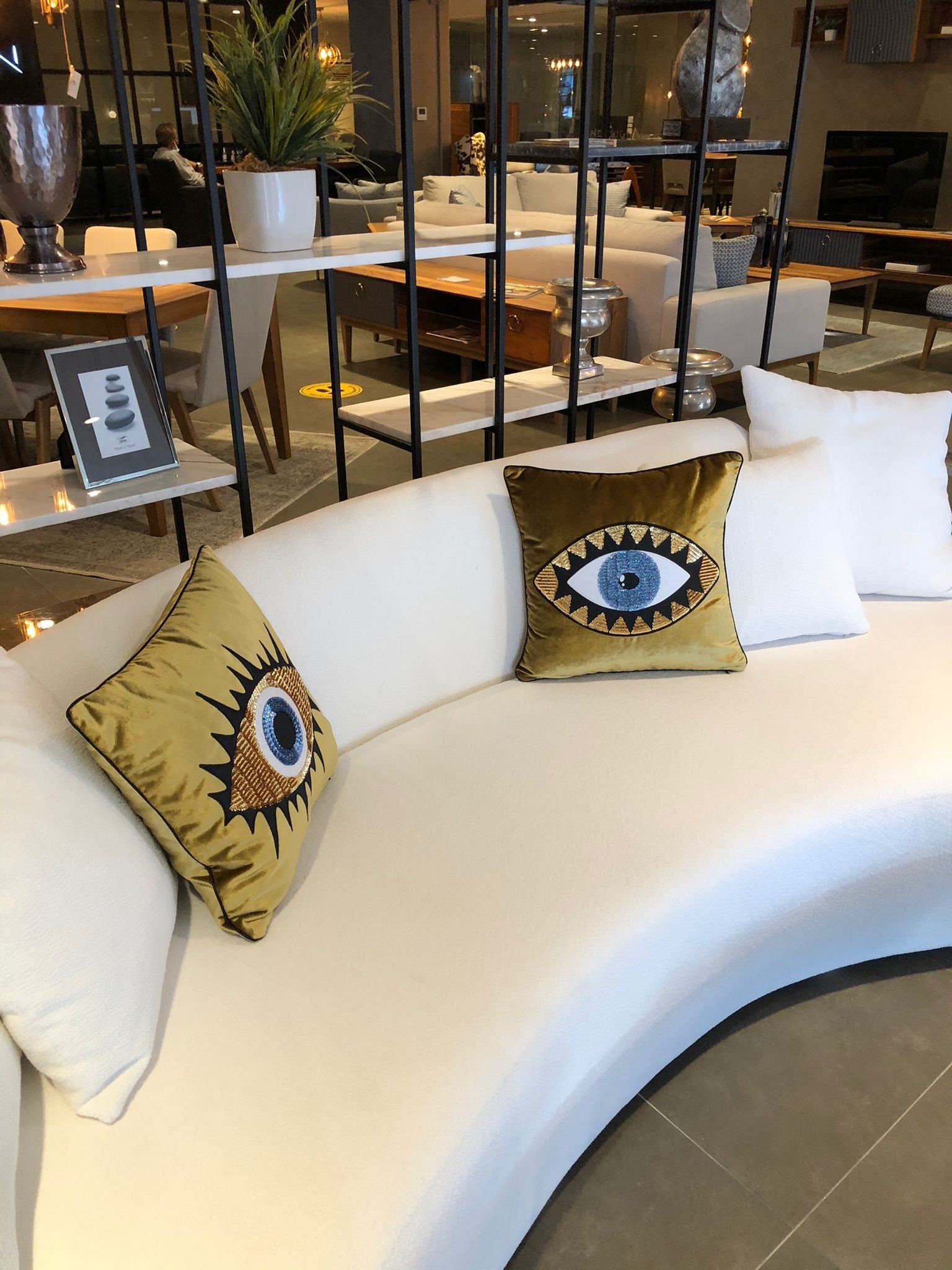 Throw Pillow Set - Evil Eye Pillow Covers - Gold Velvet Accent Pillows - Unique Home Decor Cushions - Amulet Protection against Misfortune