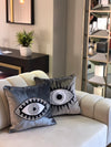 Throw Pillow Set - Evil Eye Pillow Covers - Gray Velvet Accent Pillows - Unique Home Decor Cushions - Amulet Protection against Misfortune