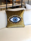 Decorative Throw Pillow Cover - Gold Velvet Cushion Cover - Evil Eye Pattern Accent Pillow - Boho Home Decor -  Protection Against Bad Luck