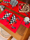 Zebra Pattern Red Linen Placemats | Embroidered Table Linen Set | Christmas Table Decor