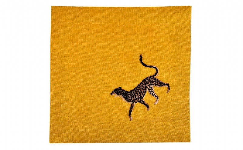 Decorative Leopard Pattern Linen Napkins - Mustard Linen Cocktail Napkins Set of 2, 4, 6, 8 - Unique Coffee & Beverage Presentation Linens