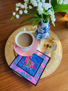 Zebra Pattern Blue Linen Napkins -  Coral Embroidered Coffee Coaster - Beverage & Cocktail Napkin Set of 2, 4, 6, 8 - Animal Print Linen