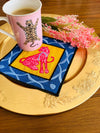 Pink Panther Cocktail Napkins - Mustard Linen Coffee Coaster - Beverage & Cocktail Napkin Set - Animal Print Cloth Linens