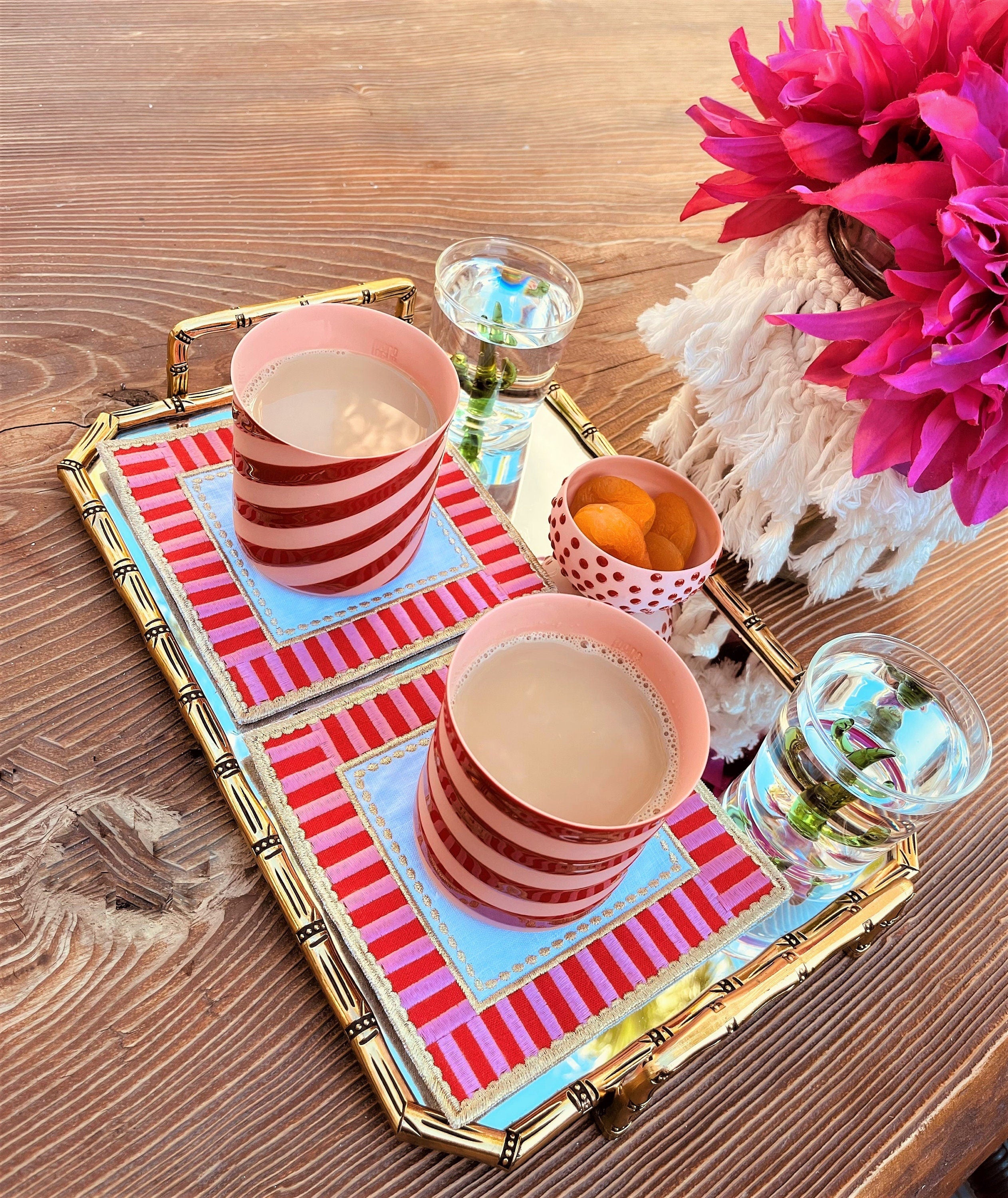 Pink Linen Cocktail Napkins - Decorative Napkins Set of 2 - 4 - 6 - 8 - Pink Embroidered Table Linen - High Quality Beverage & Coffee Linens