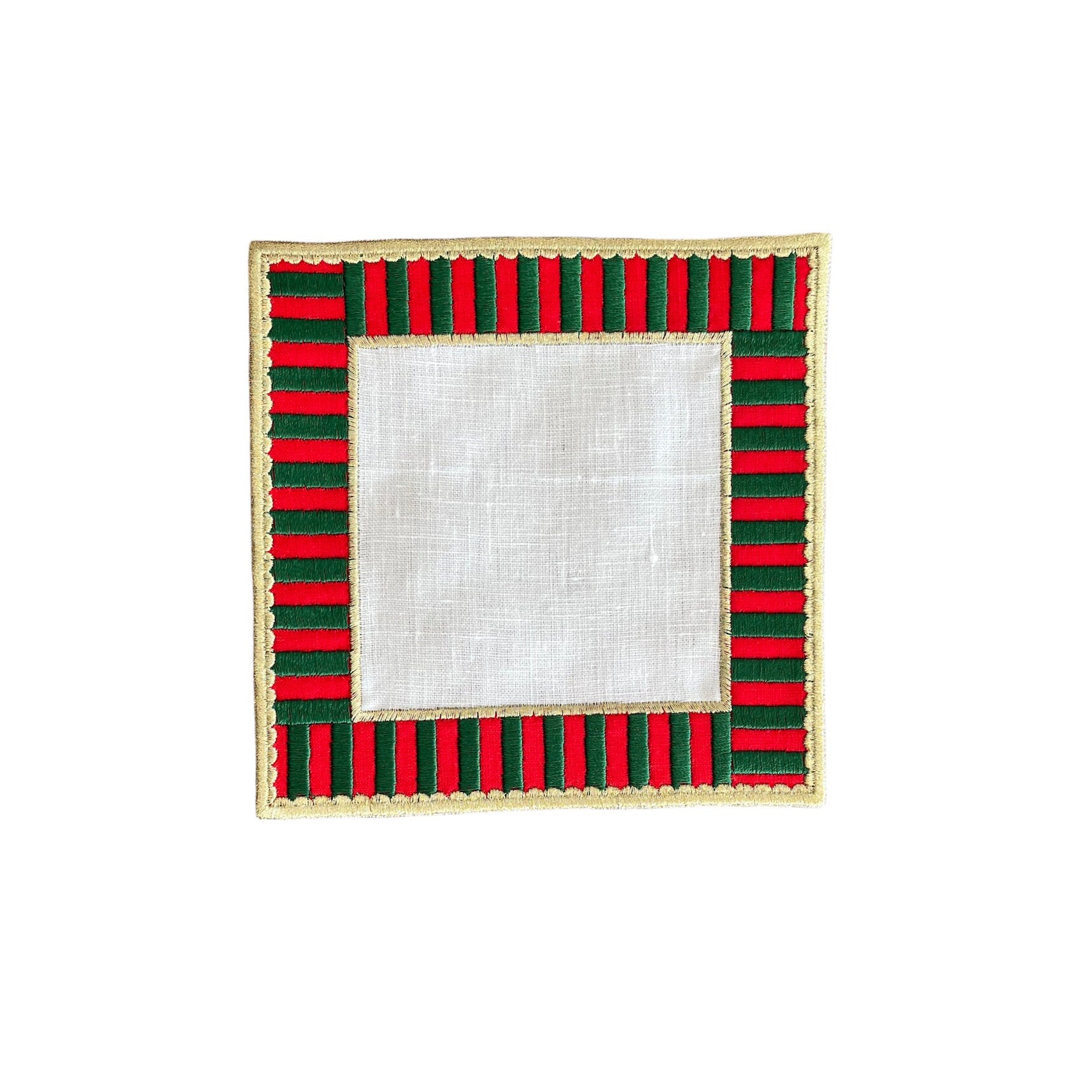 Decorative Christmas Checkers Linen Napkins - Cocktail Napkin Set of 2, 4, 6, 8 - Modern Coffee Presentation - Red & Green Gold Cording