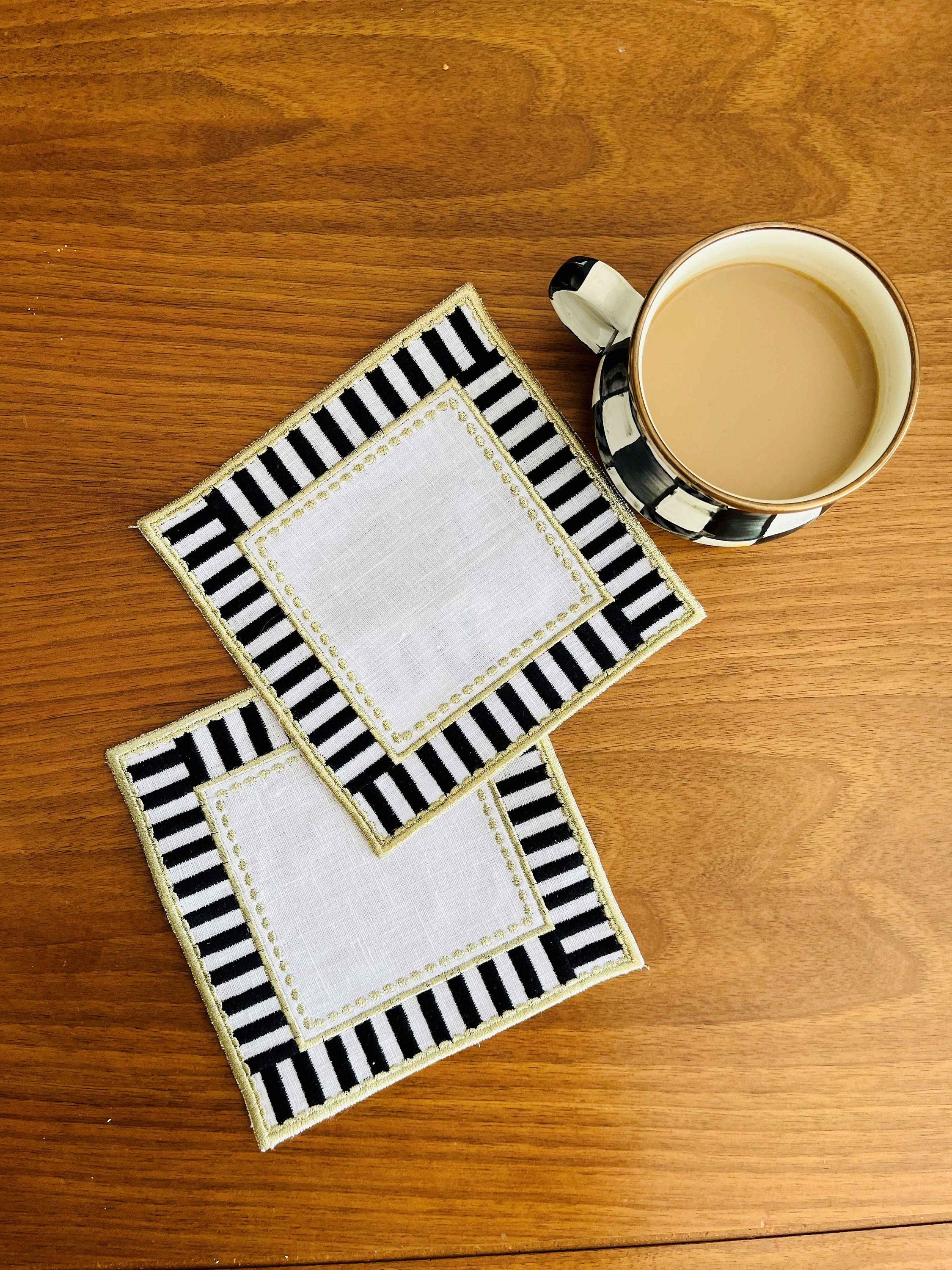 Decorative Black & White Checkered Linen Napkins - Candy Cocktail Napkin Set of 2