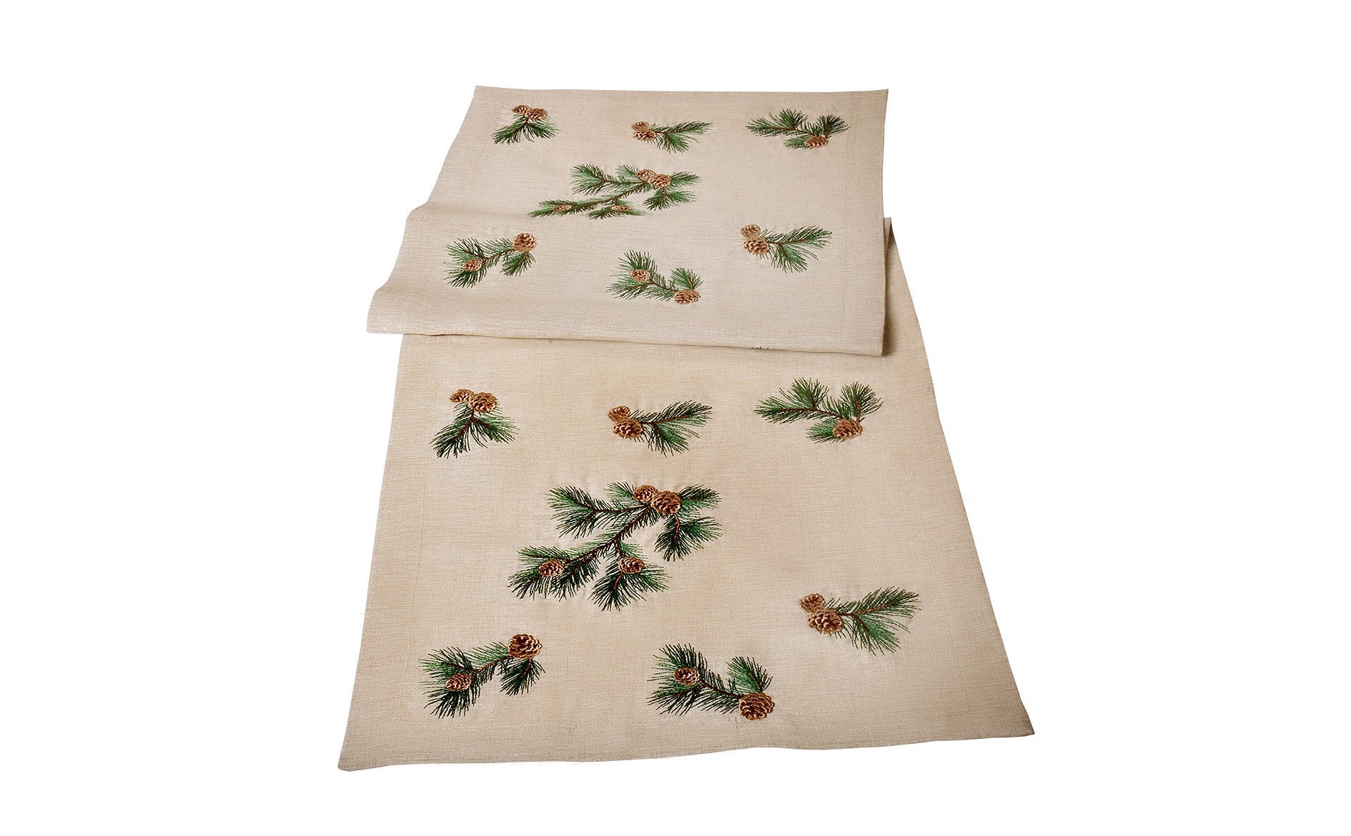 Christmas Table Linen Runner - Pine Cone Pattern 100% Linen Beige Table Cloth - Modern Linen Table Runner - New Year Style Table Decoration