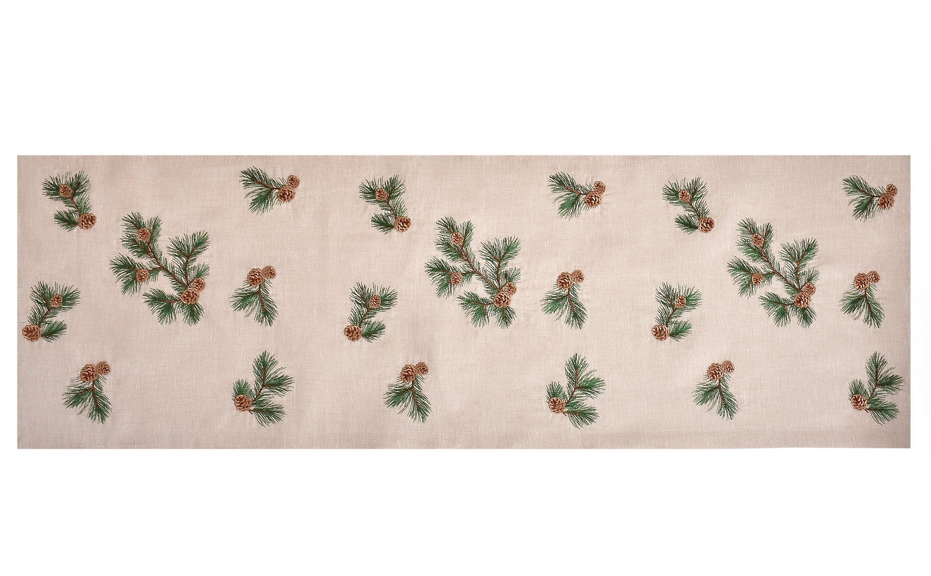 Christmas Table Linen Runner - Pine Cone Pattern 100% Linen Beige Table Cloth - Modern Linen Table Runner - New Year Style Table Decoration