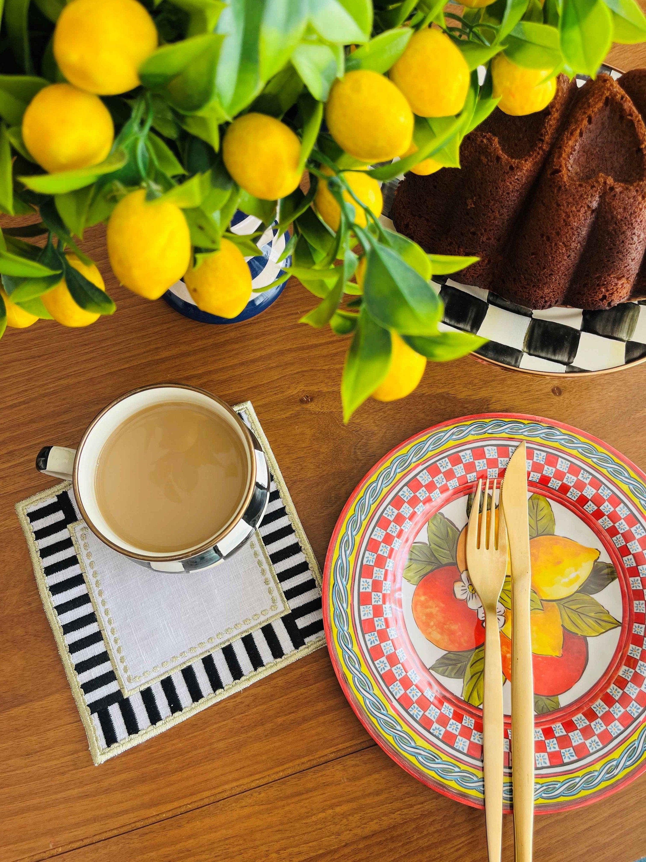 Decorative Black & White Checkered Linen Napkins - Candy Cocktail Napkin Set of 2