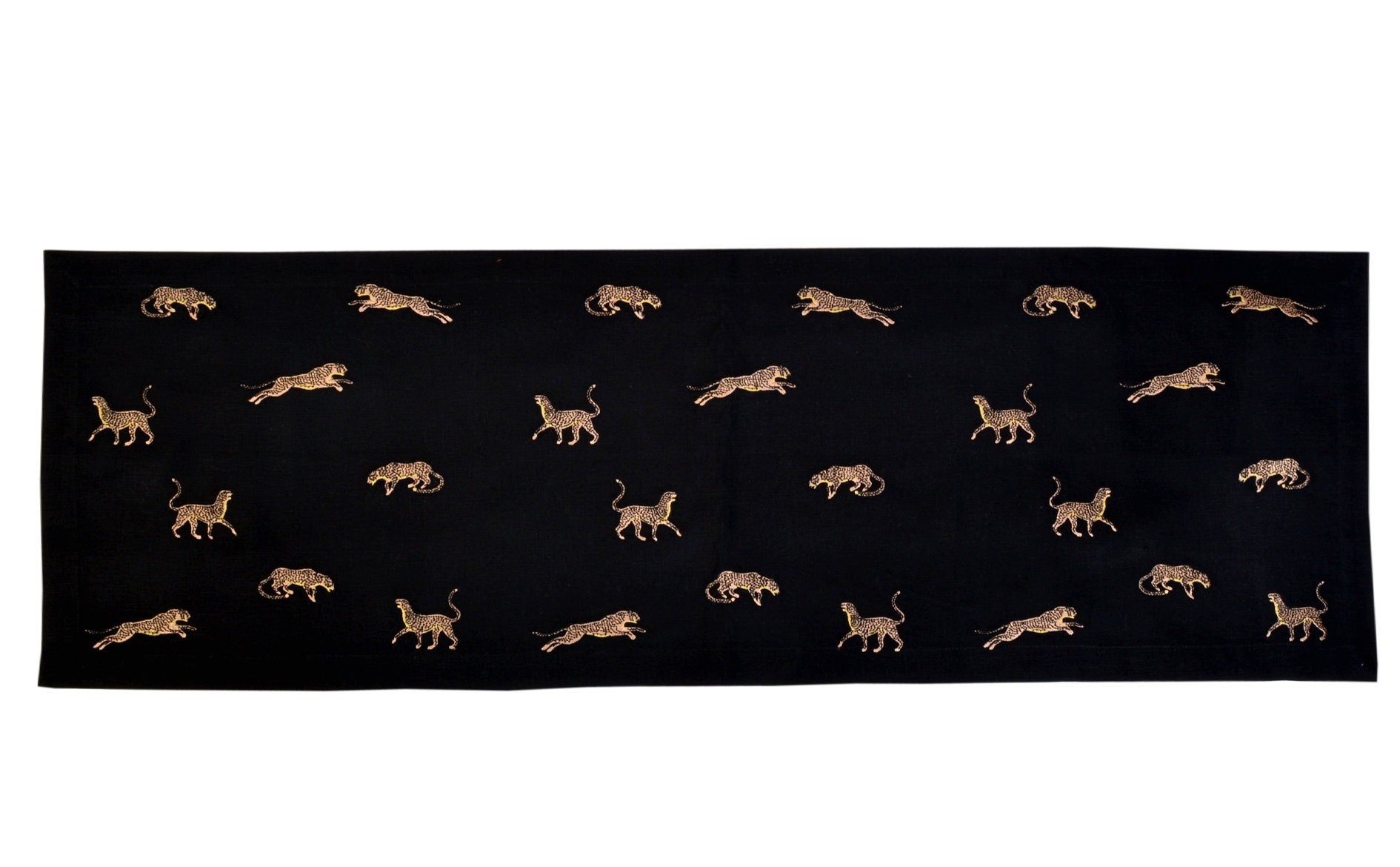 Decorative Leopard Pattern Table Runner - 100% Linen Black Table Decor - Modern Linen Table Cloth - Animal Print Vintage Table Decoration