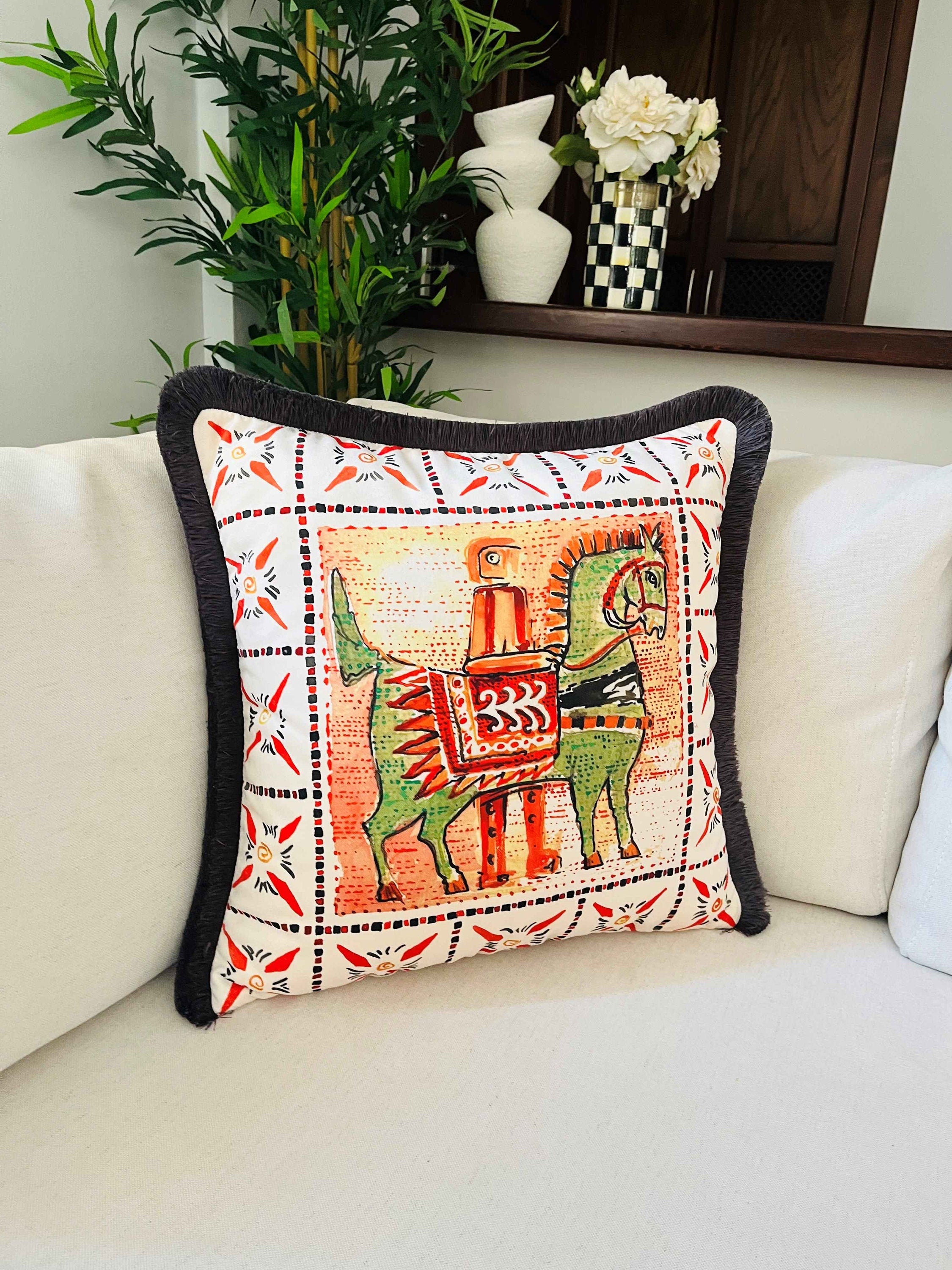 Ancient Cavalier Horseman Throw Pillow Cover - Art Print Cushion