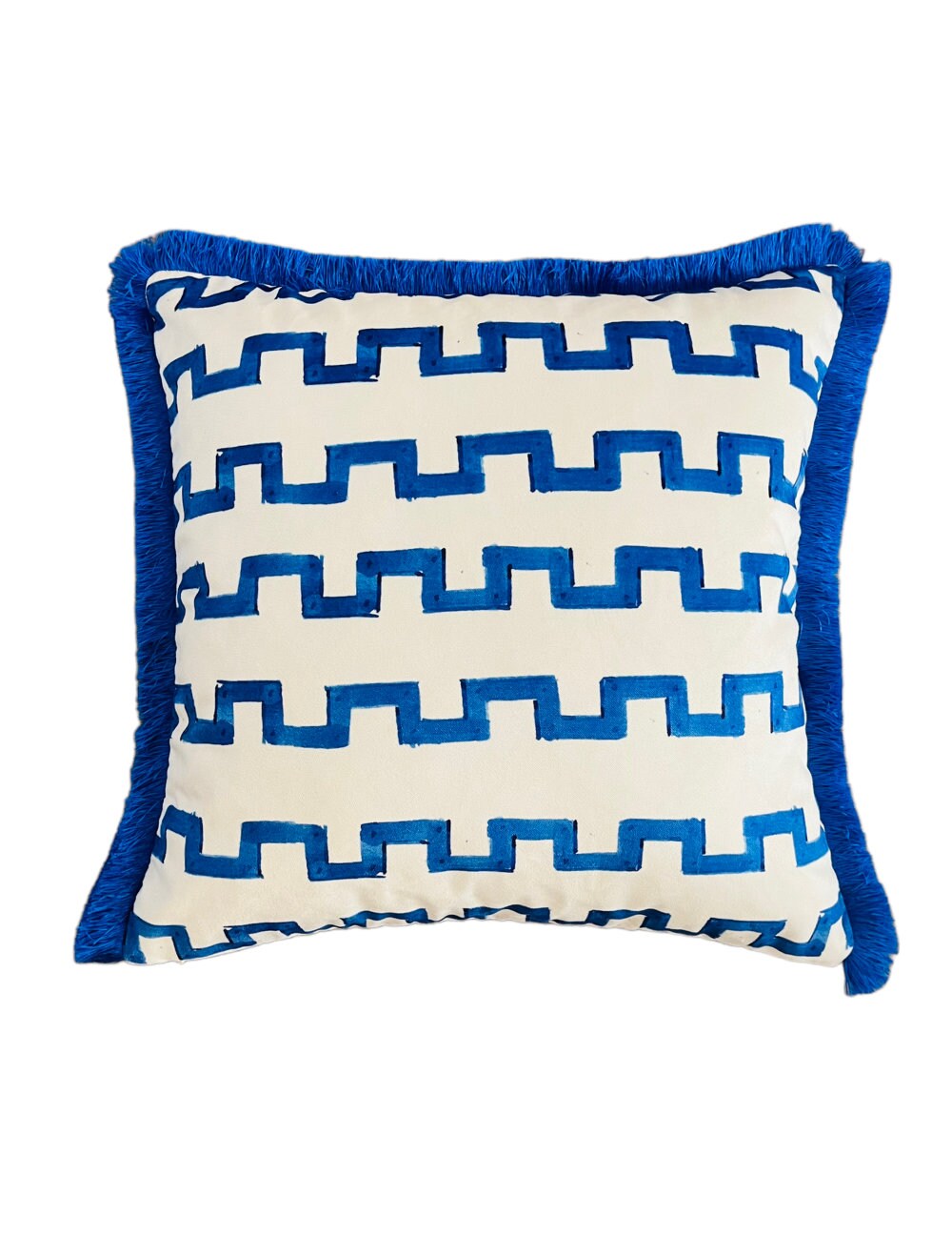 Mystical Sun & Moon Pattern Throw Pillow Cover - Snake with Arrow Pattern Pillow Case - Heritage Series - Blue Tassel Cushion - Double Sided