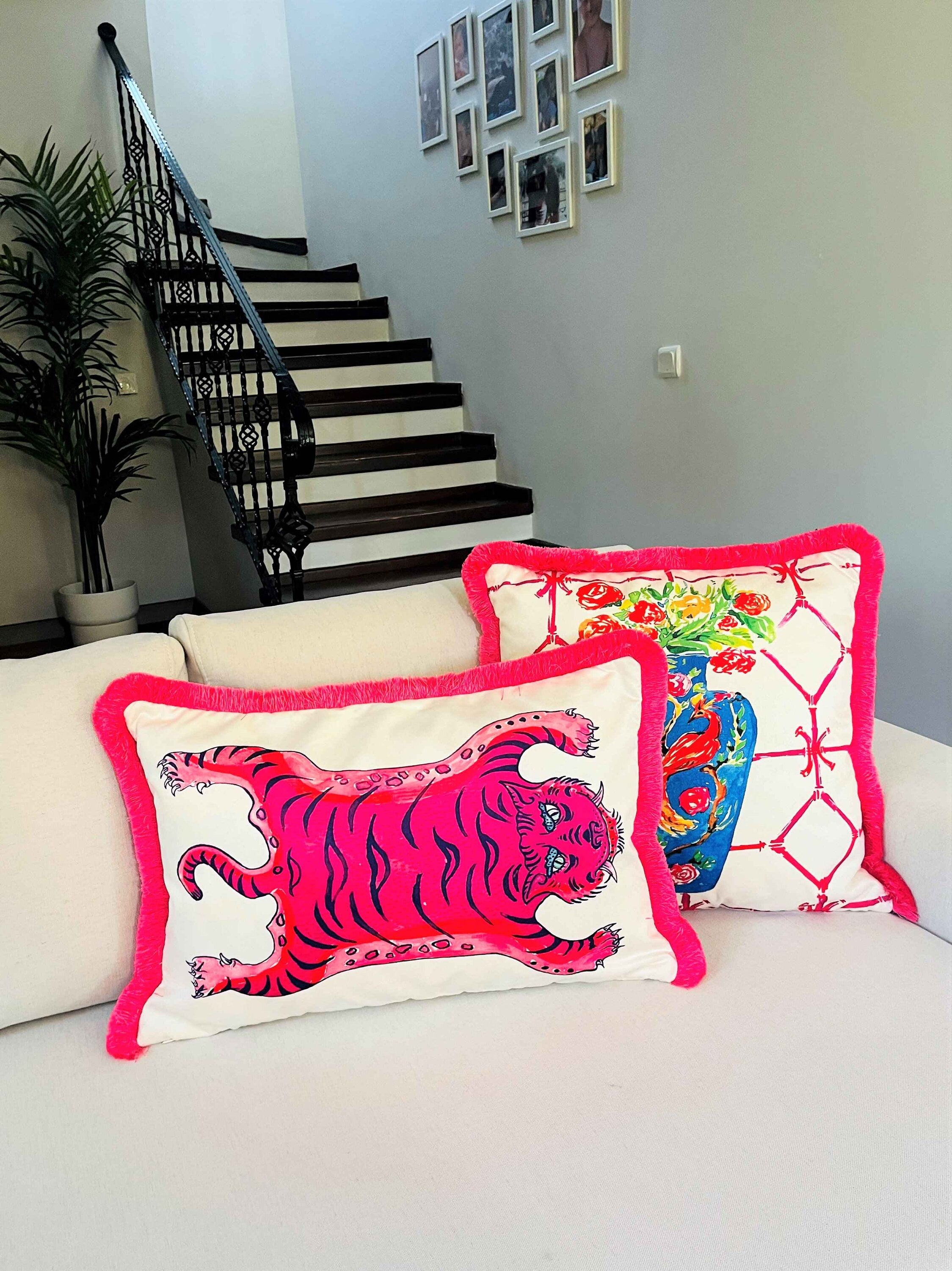 Tiger Pattern Throw Pillow Cover - Pink Tiger Pattern Pillow Case - Animal Print Heritage Series - Hot Pink Tassel Cushion - Tiger Skin