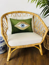 Throw Pillow For Couch - Green Velvet Cushion Cover - Gold Sequin Evil Eye Pattern - Unique Room Decor - Protection against Beady Eyes