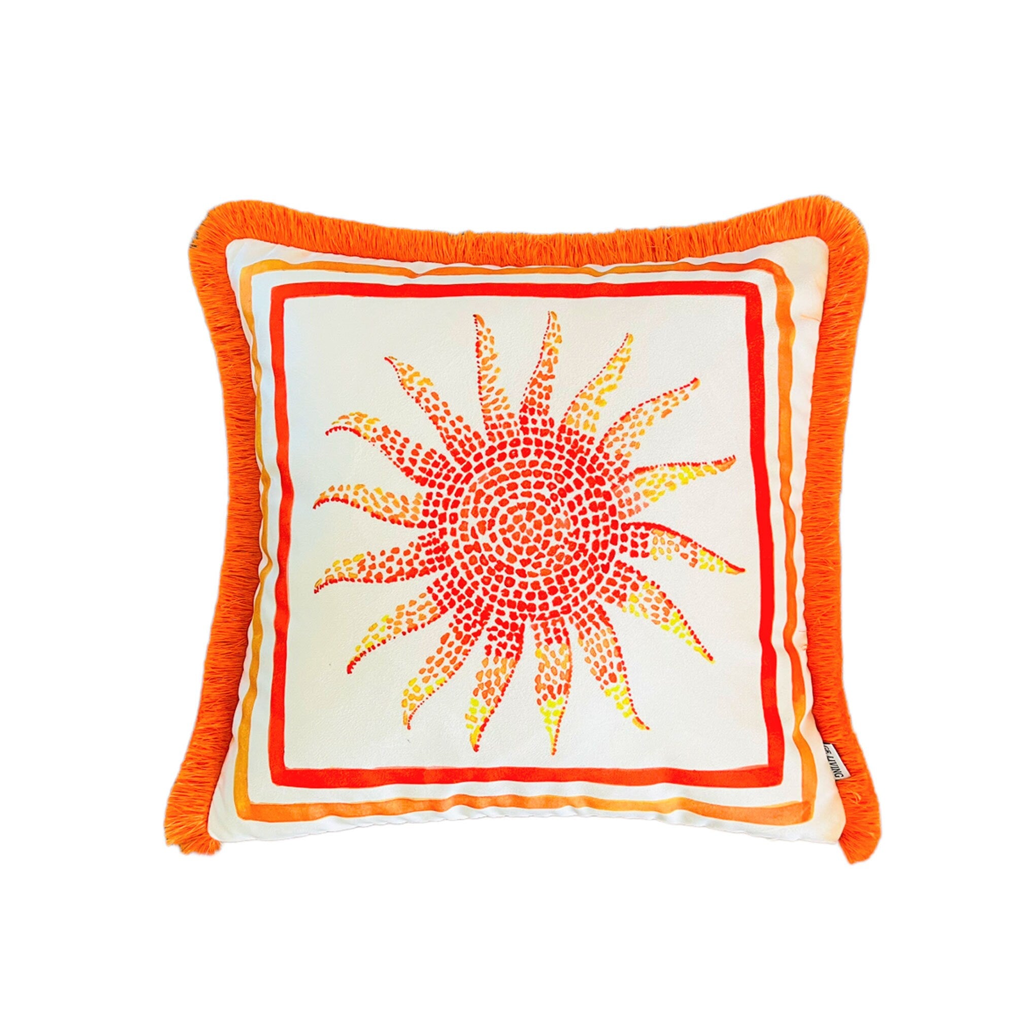 Sun Pattern Throw Pillow Cover - Yellow Velvet Pillow Case - Orange Tassel Cushion - Decorative Ancient Roman Mosaic Pattern - Double Sided