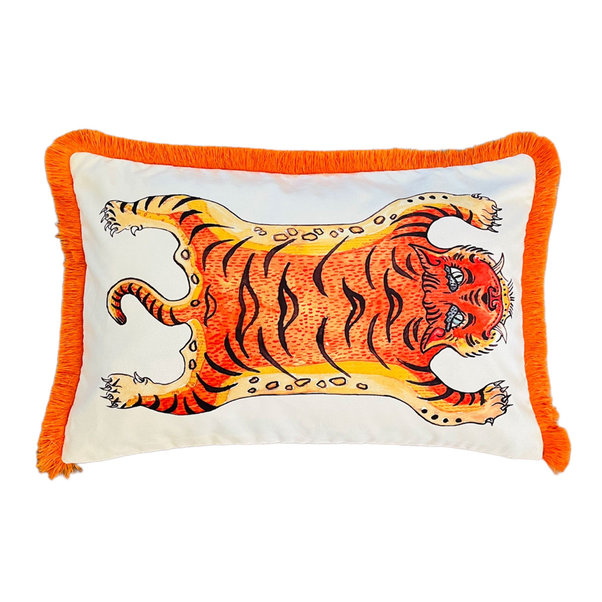 Tiger Pattern Throw Pillow Cover - Orange Tiger Pattern Pillow Case - Animal Print Heritage Series - Orange Tassel Cushion - Tiger Skin