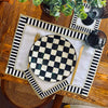 Black and White Checkered Placemat Set of 4, 6, 8 - Decorative Checker Pattern Linen Table Napkins - Gold Detailed Dining Napkins