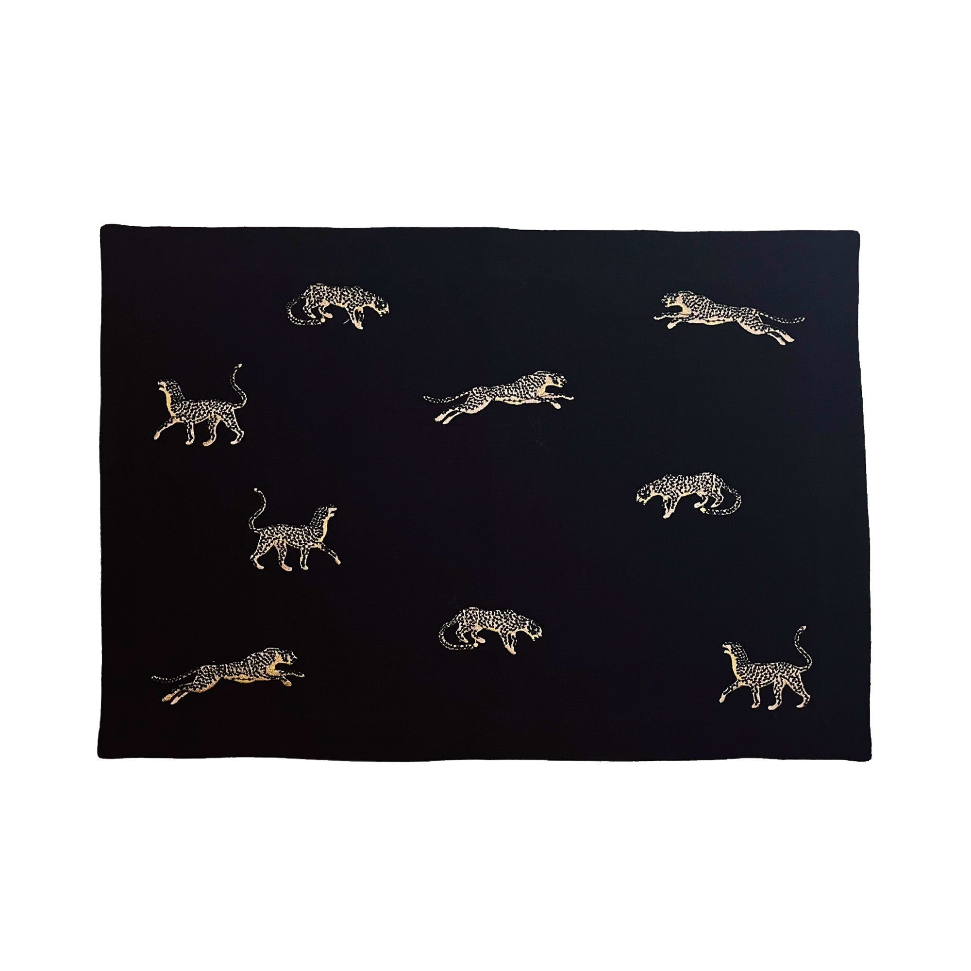 Leopard Pattern Linen Placemats | Black Cloth Set | Decorative Table Linens