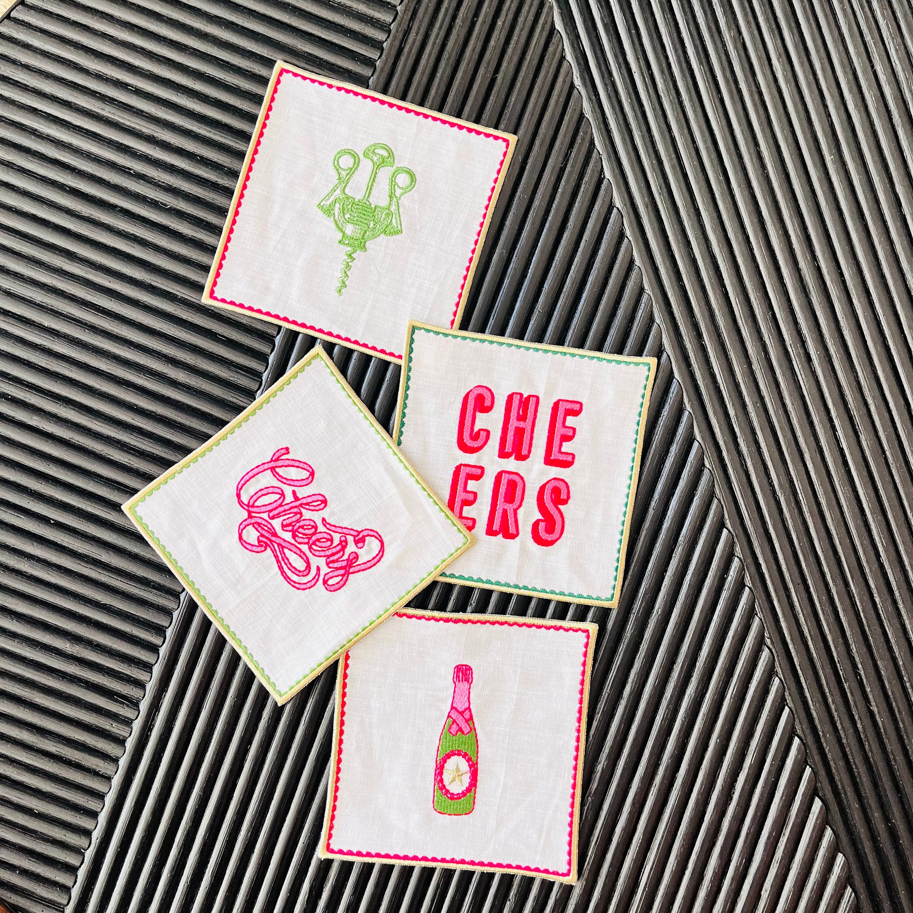 Cocktail Party Napkins - Bar Cart Kitchen Decor - Cocktails and Beverages Happy Hour - Cheers! -  Napkin Set of 4