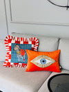 Eye Pattern Throw Pillow For Couch - Orange Velvet Cushion Cover - Gold Sequin Evil Eye Pattern - Room Decor - Protection against Beady Eyes