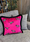 Zebra Pattern Fuchsia Velvet Pillow Cover | Black Tassel Throw Pillow Case | Attractive Boho Decor Cushion for Couch