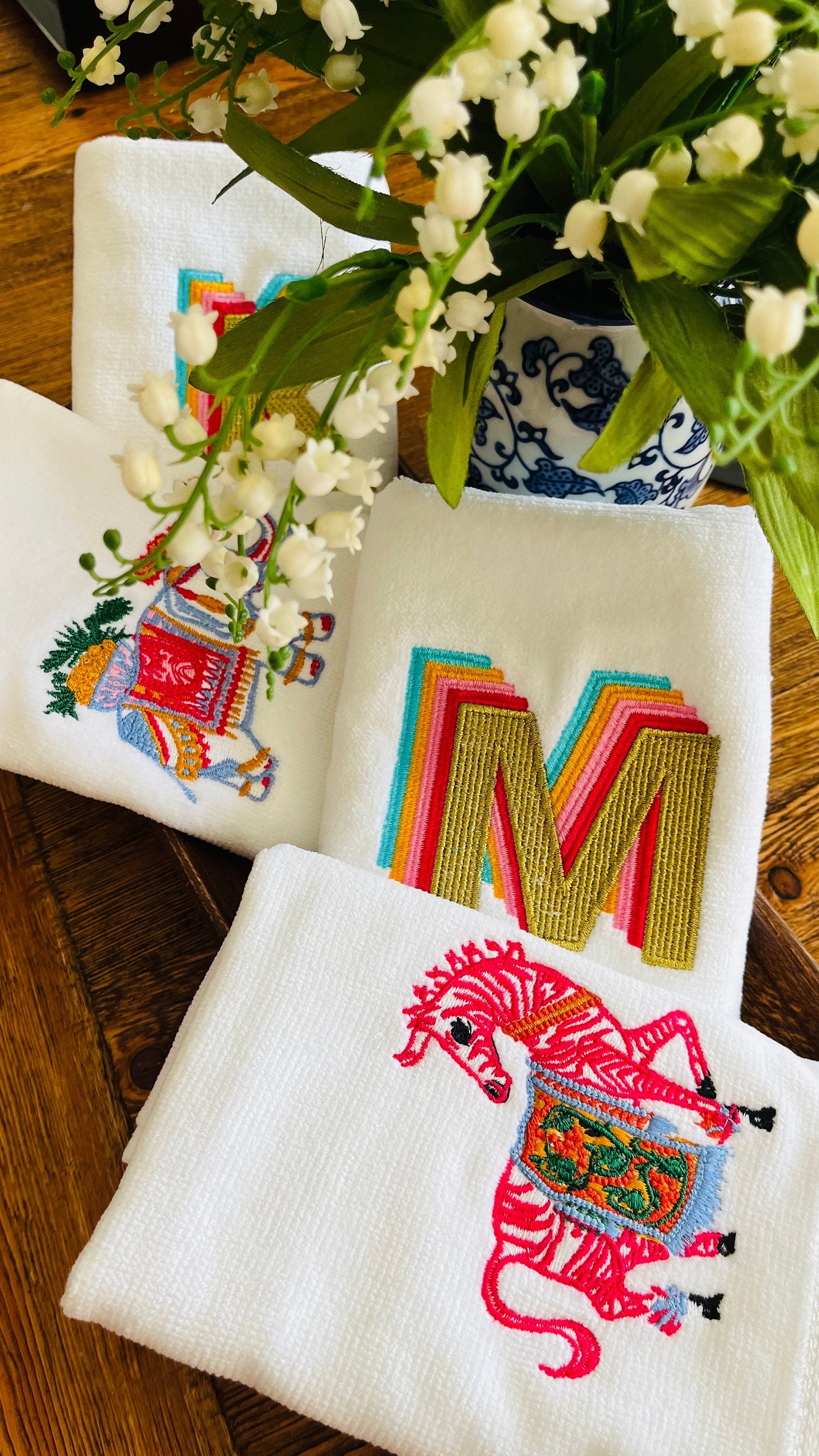 Monogram Hand Towel | Embroidered Rainbow Initial | Bathroom & Kitchen Decor