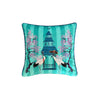 Japaese Crane Pattern Throw Pillow Cover - Turquoise Velvet Pillow Case - Blue Cording Cushion - Feng Shui Home Decor - Animal Print Pillow