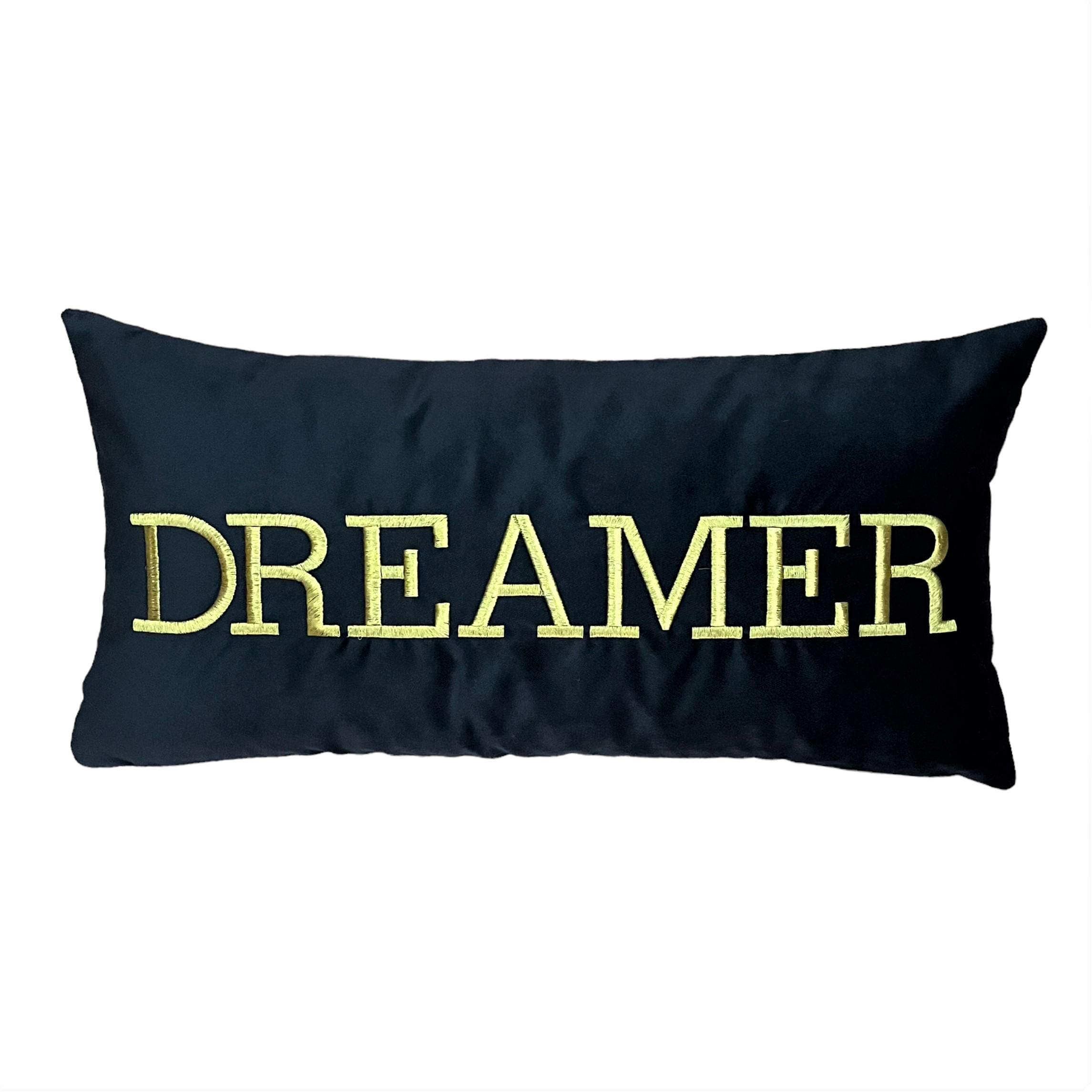 Dreamer Pattern Throw Pillow Cover - Decorative Gold Embroidered Cushion Case