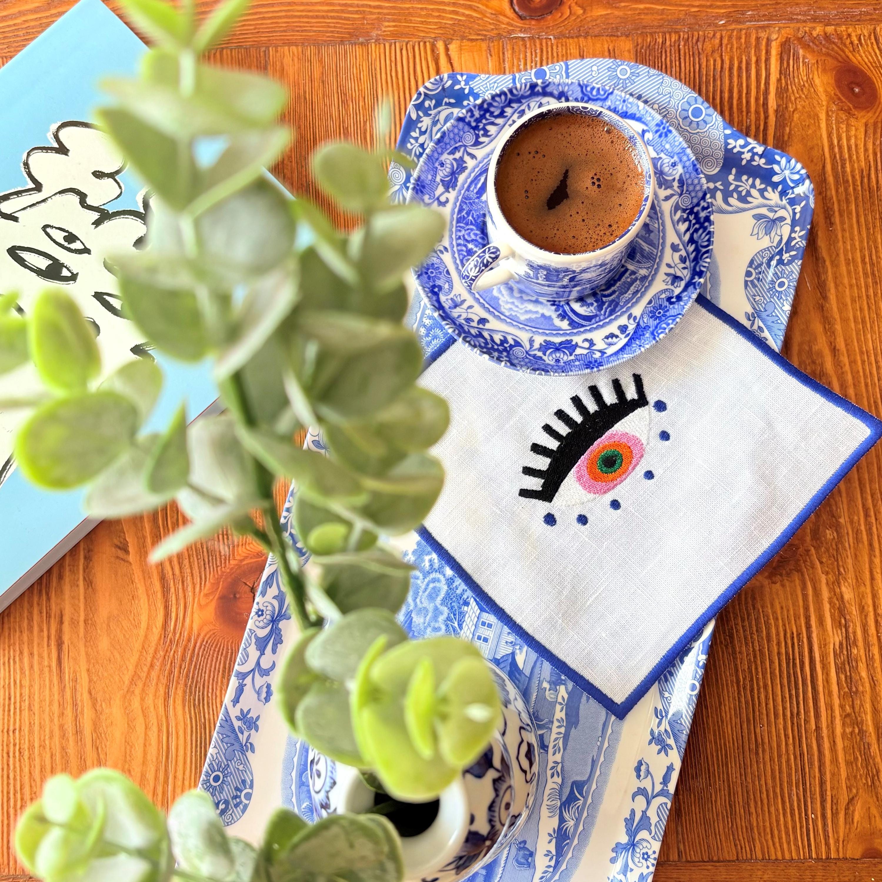 Eye Pattern Party Napkins - Animal Print Linen Cocktail Napkins Set of 4