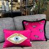 Evil Eye Throw Pillow For Couch - Purple Velvet Cushion Cover - Gold Sequin Evil Eye Pattern - Protection against Beady Eyes