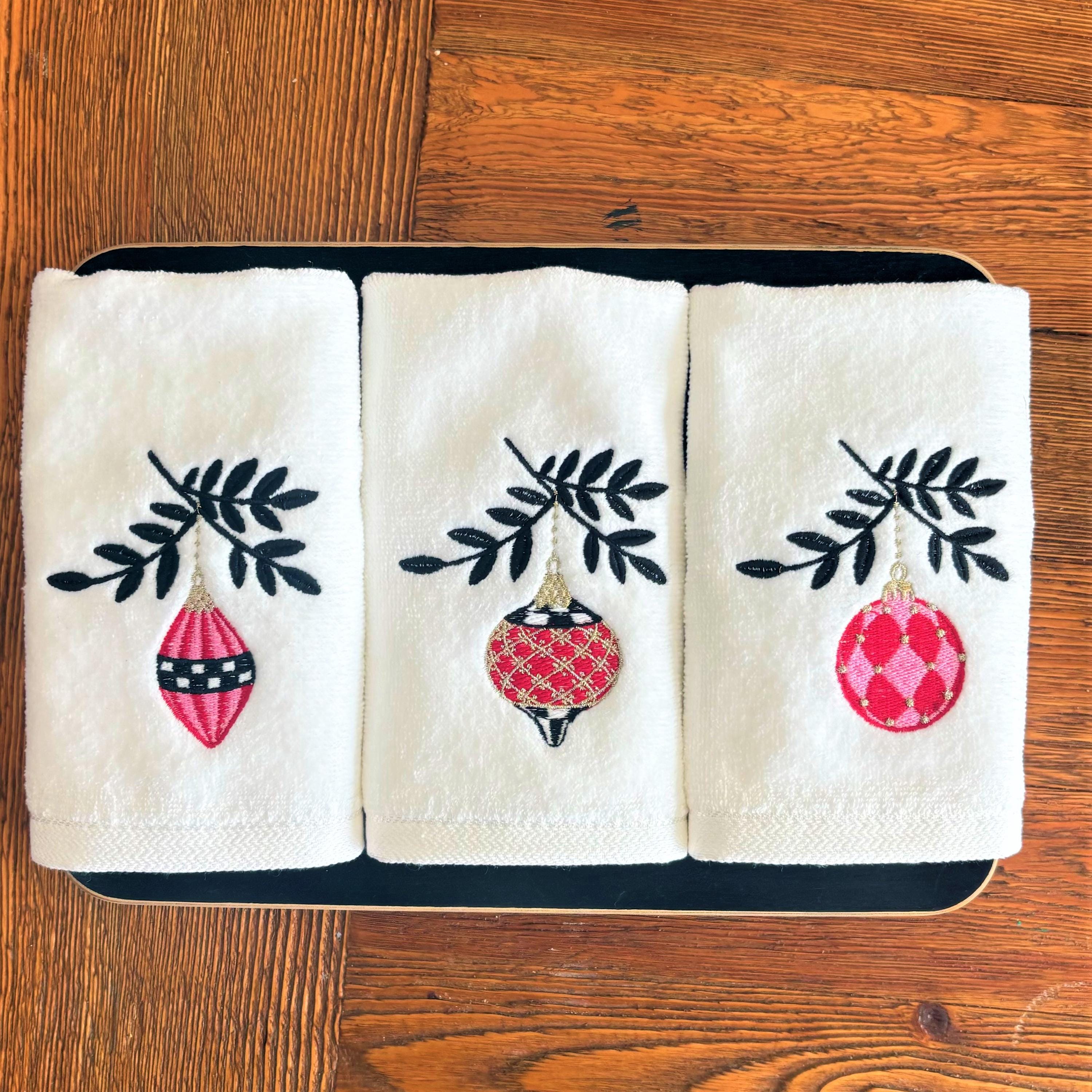 Christmas Hand Towels for Bathroom - Hand Towel Set for Christmas Decor - Embroidered Christmas Tree Ornaments Finger Towels for Gift