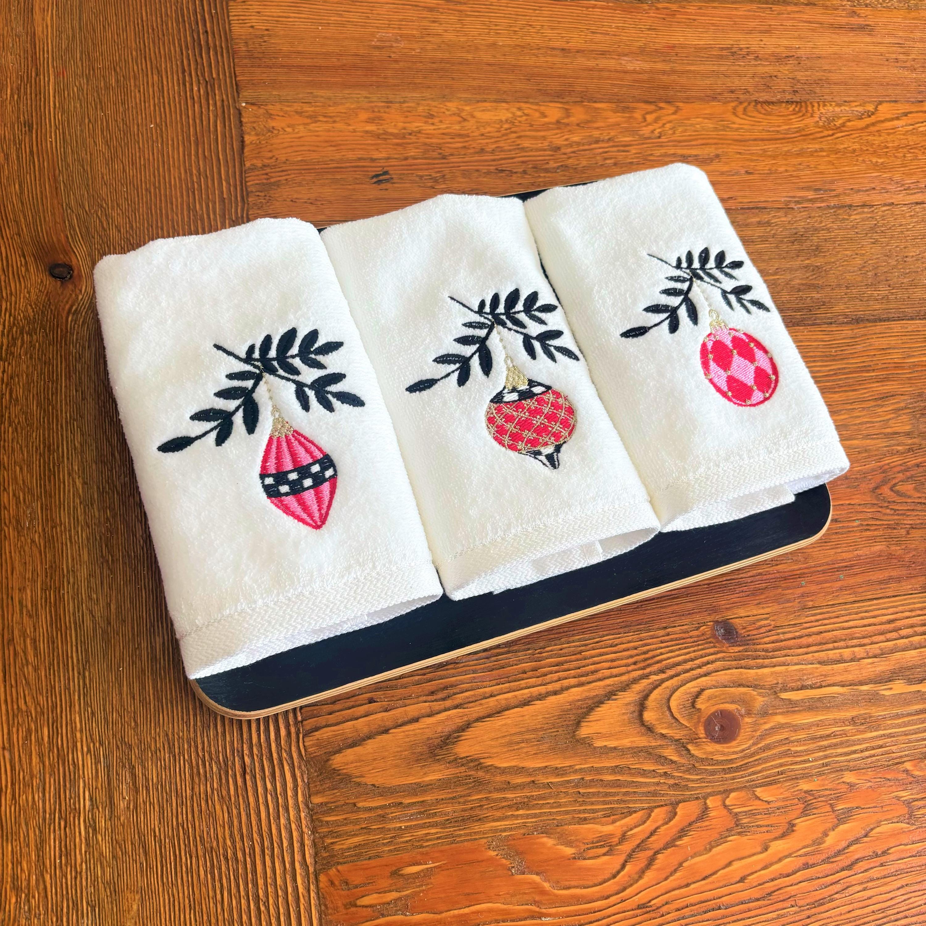 Christmas Hand Towels for Bathroom - Hand Towel Set for Christmas Decor - Embroidered Christmas Tree Ornaments Finger Towels for Gift