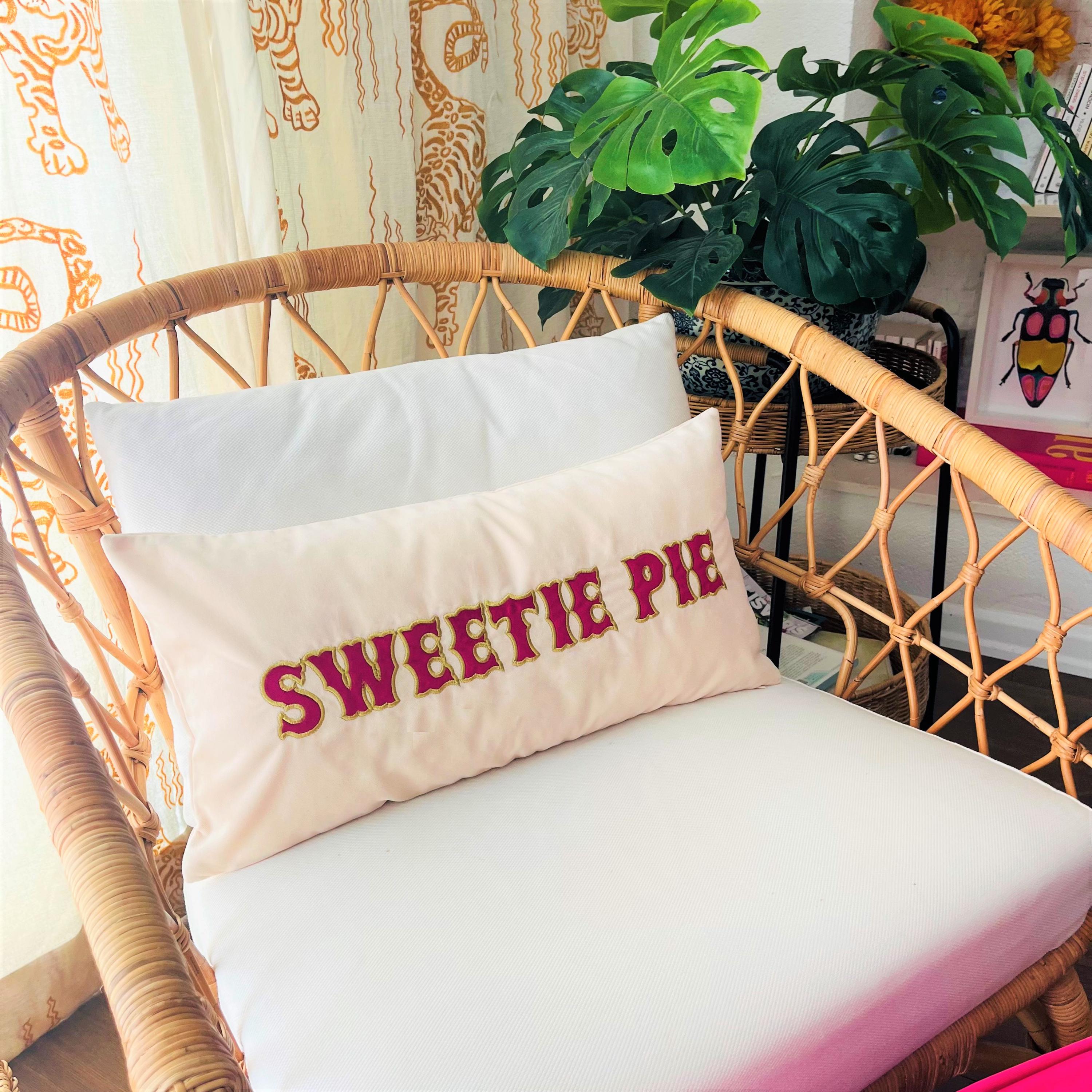 Sweetie Pie Pattern Throw Pillow Cover - Decorative Burgundy & Gold Embroidered Cushion Case